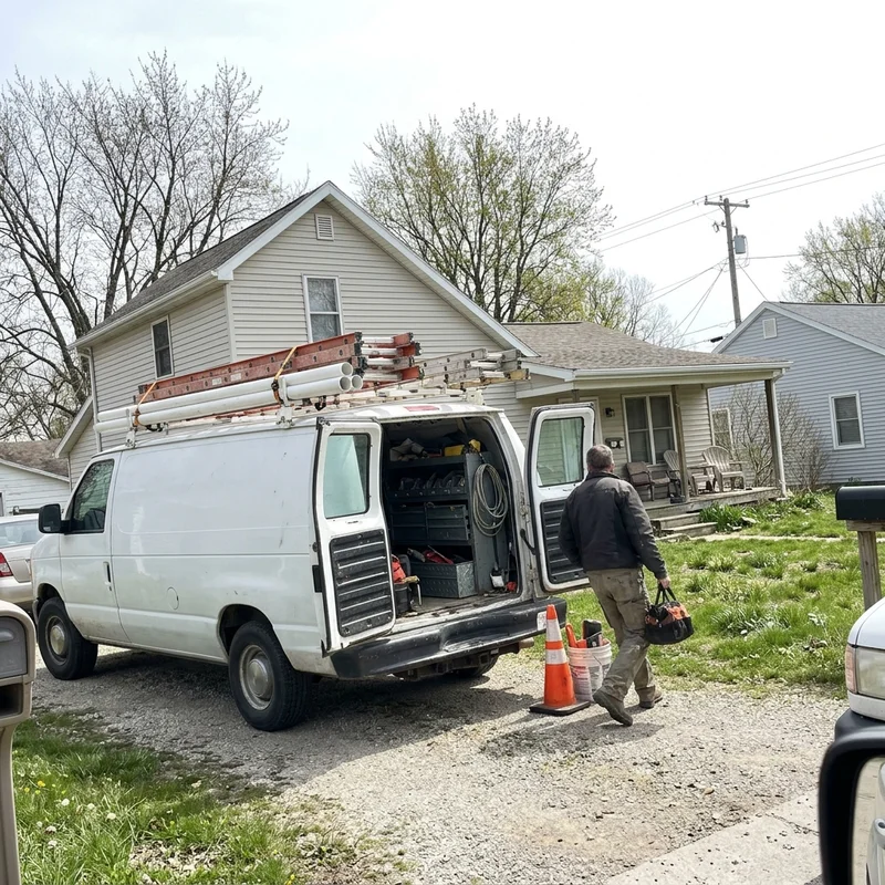 Radon Mitigation Des Moines service van on a job site